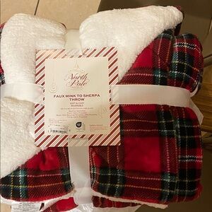 Red and White Faux Mink to Sherpa Throw